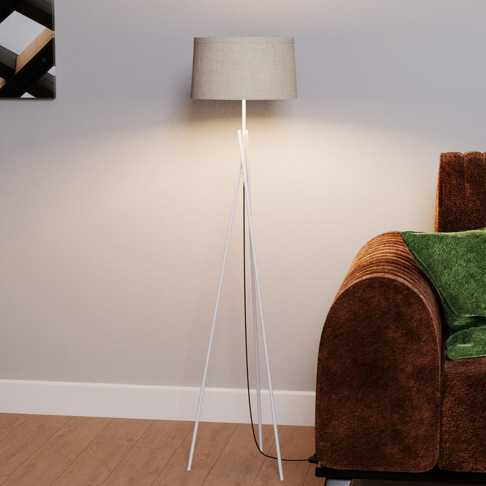 66\" White Sleek Crossed Legs Floor Lamp with Fabric Shade