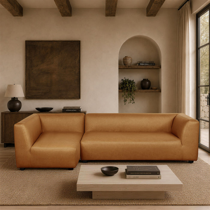 Lukas Contemporary Modern 118\" Left-Facing 2-Piece Sectional Sofa in Camel