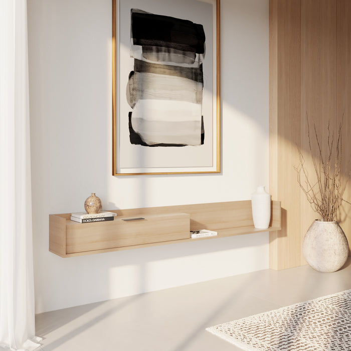 Nordika Slim 72\" Wall-Mounted TV Stand with Storage Cabinet - Natural Blonde Oak