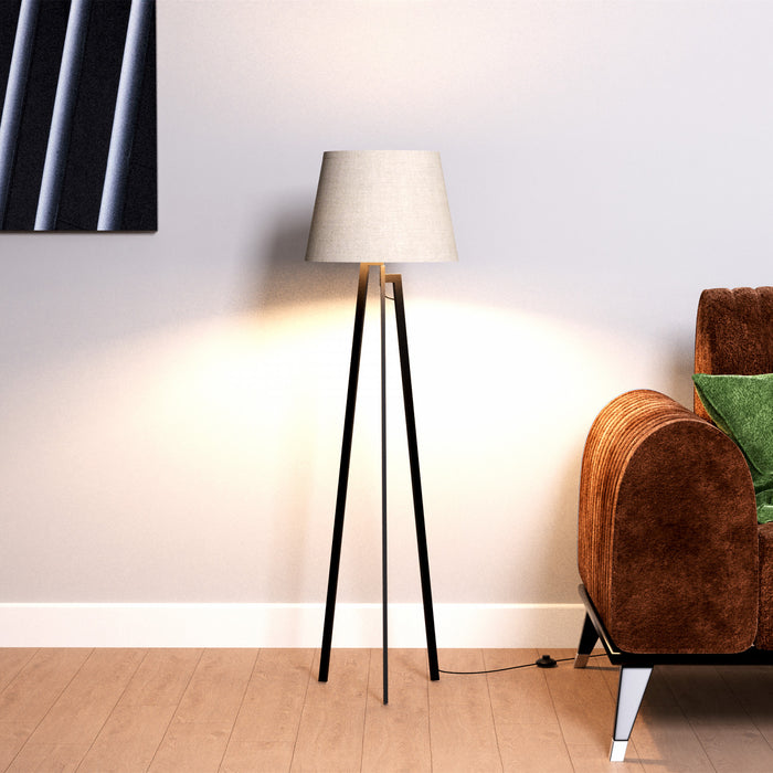 64\" Black Architectural Tripod Floor Lamp with Textured Shade