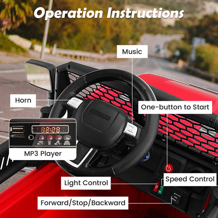 Costway 12v Kids Ride On Truck Car Electric Vehicle Remote With Music & Light Red