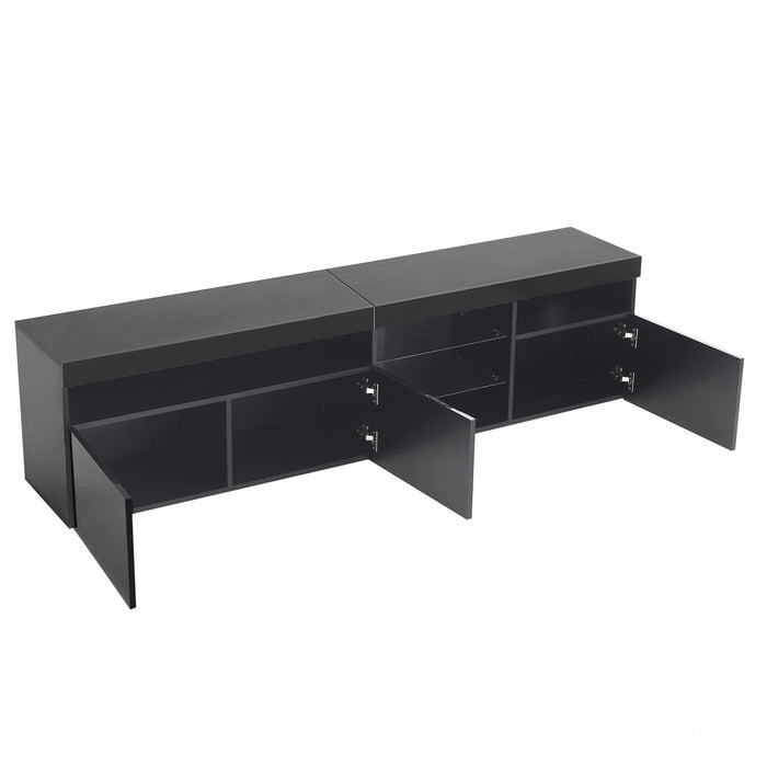 James 70.8\" Modern TV Cabinet with USB LED Lighting and High Gloss Front,Black Tv Stand