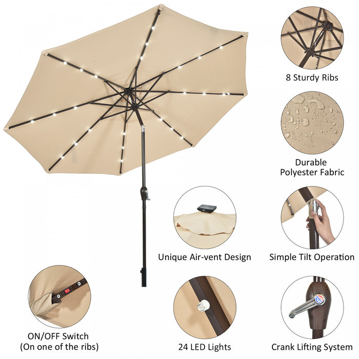 Costway 10' Solar LED Lighted Patio Market Umbrella Shade Tilt Adjustment Crank Beige