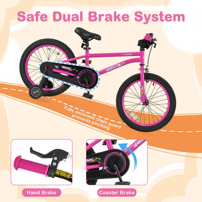 Costway 18-inch Kid's Bike For 4-8 Years Old With Adjustable Saddle & Anti-slip Handlebar Pink