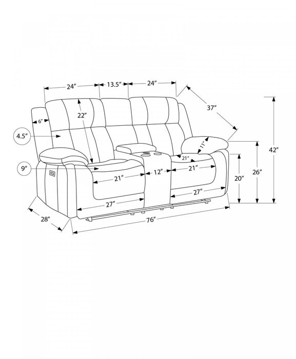 2-Seater Power Reclining Upholstered Love Seat, 63\" Wide, Light Grey Fabric, Transitional Recliner