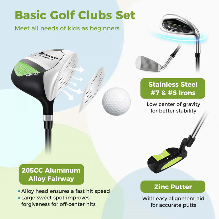 Ultimate Kids Golf Practice Set Junior Complete Golf Club Set For Kids Age 5-7 Years Old Green