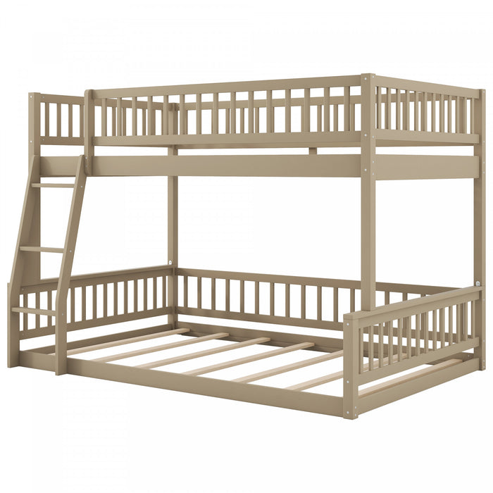 Ethan Full XL over Queen Bunk Bed with Ladder and Guardrails,Walnut Queen Bed