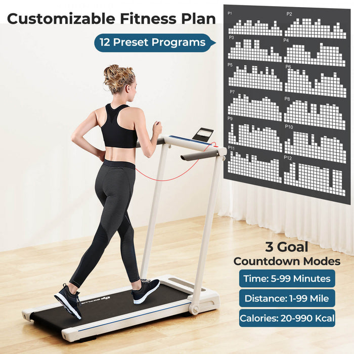 Goplus 2.25hp 3-in-1 Folding Treadmill W/table Speaker Remote Home Office White