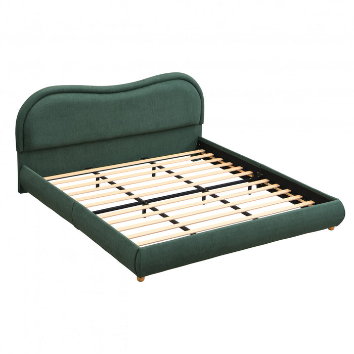 Olivia Upholstered Platform Bed Frame with Curved Headboard,King Size,Green King Bed