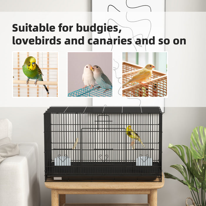 Pawhut 17.7\" Birdcage For Canaries, Lovebirds Finches, Budgie Cage With Removable Tray, Bottom Mesh Panel, Wooden Perches, Food Containers