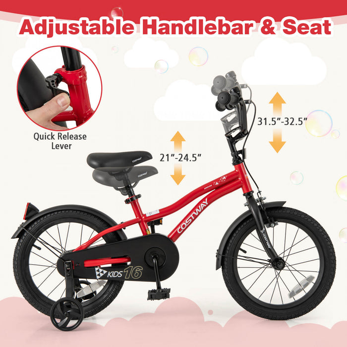 Costway 16\" Kids Bike For 4-7 Years Old Boys & Girls With Adjustable Seat Handbrake Reflectors Red
