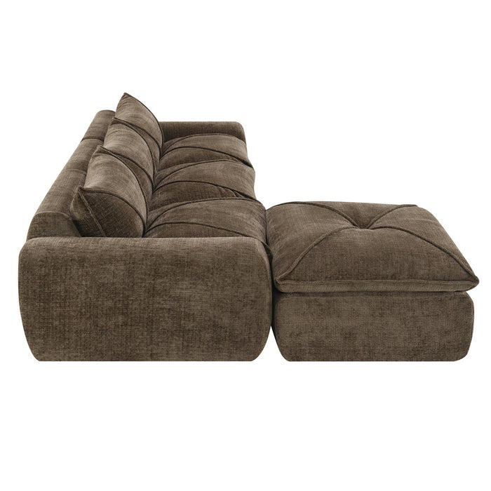 Cloud 116 Inch Modular Sectional Sofa with Ottoman and Legless Design, Brown