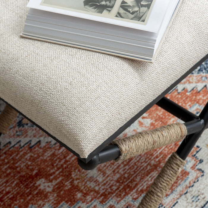 Ashburn Campaign Linen-Look Fabric Ottoman - Black