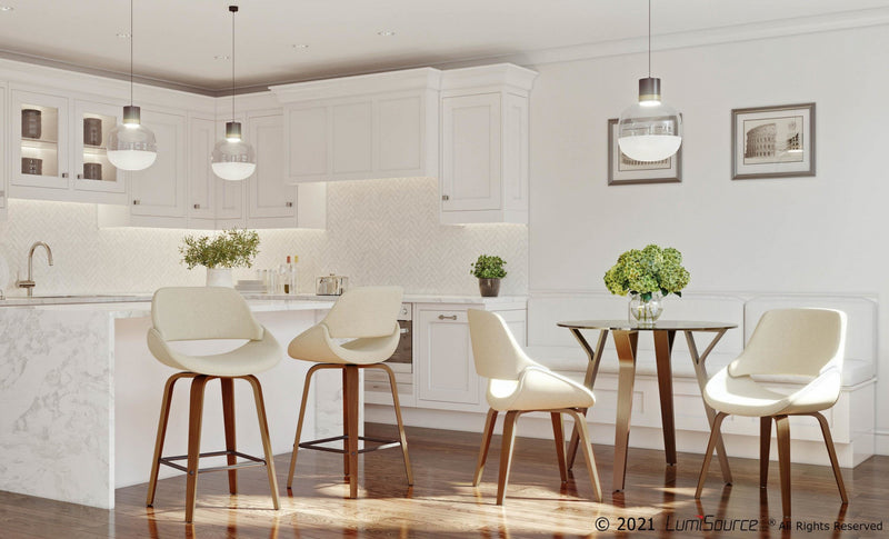 LumiSource Folia Glass Mid-Century Modern Round Dinette Dining Table - Walnut