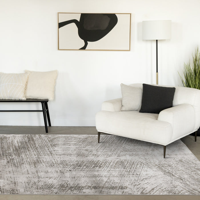 Hudson Grey Cream Distressed Brushstrokes Rug, 6'7\" x 9'6\" Indoor Area Rug