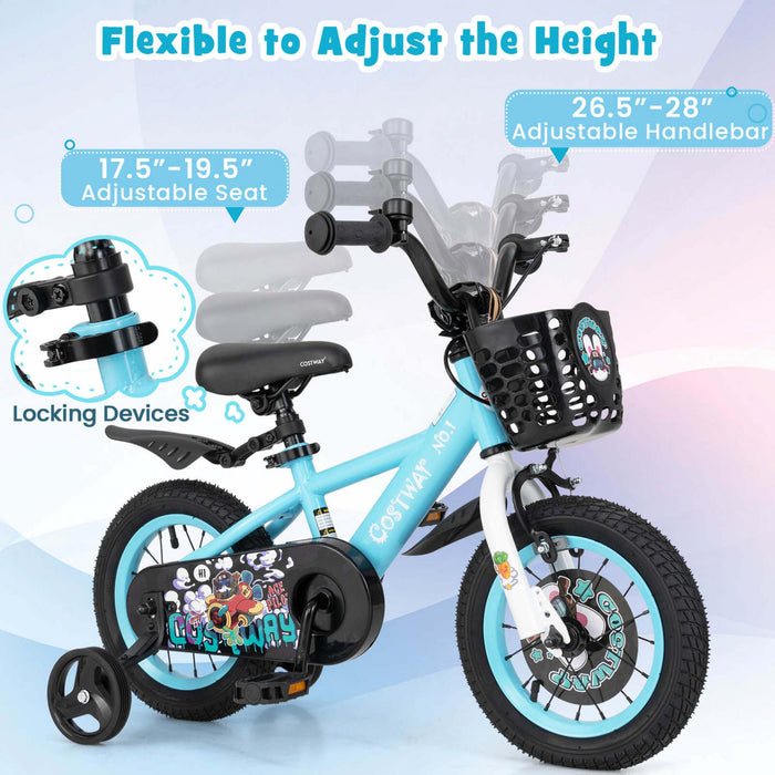 Costway 12\" Kid's Bike For 3-4 With Height-adjustable Handlebar & Saddle Handbrake Blue