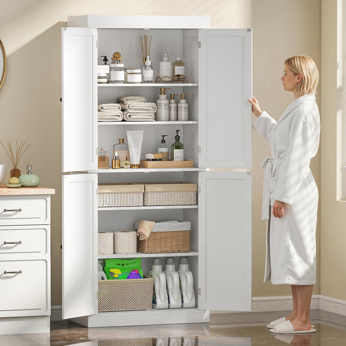 HOMCOM Freestanding 4 Door Kitchen Pantry Cabinet with Shelves White
