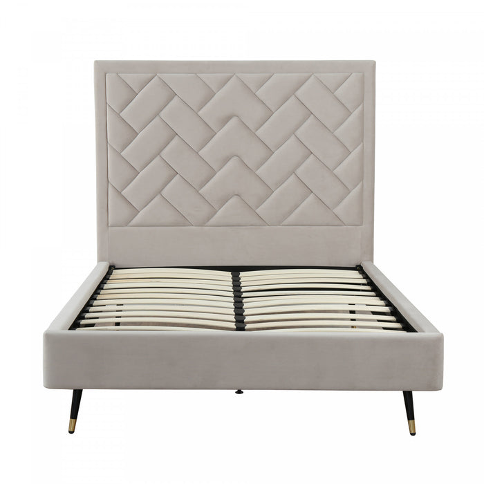 Crosby Modern Upholstered Velvet Full Bed in Greige
