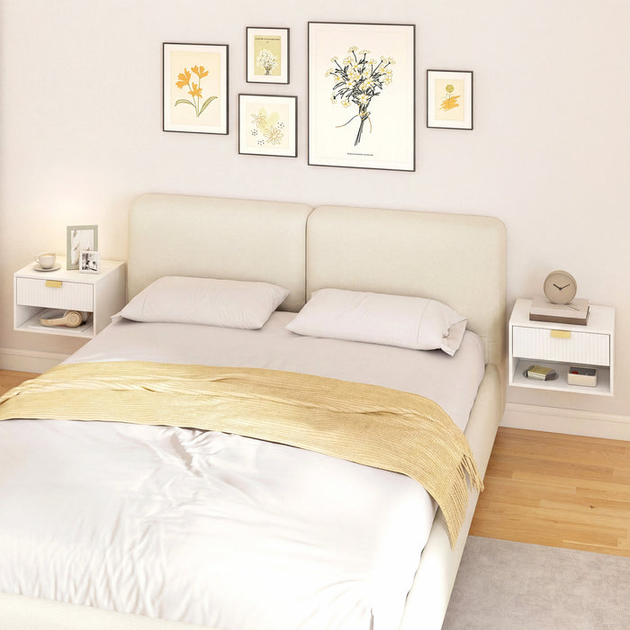 HOMCOM Floating Nightstands Set of 2 with Fluted Drawer Open Shelf White