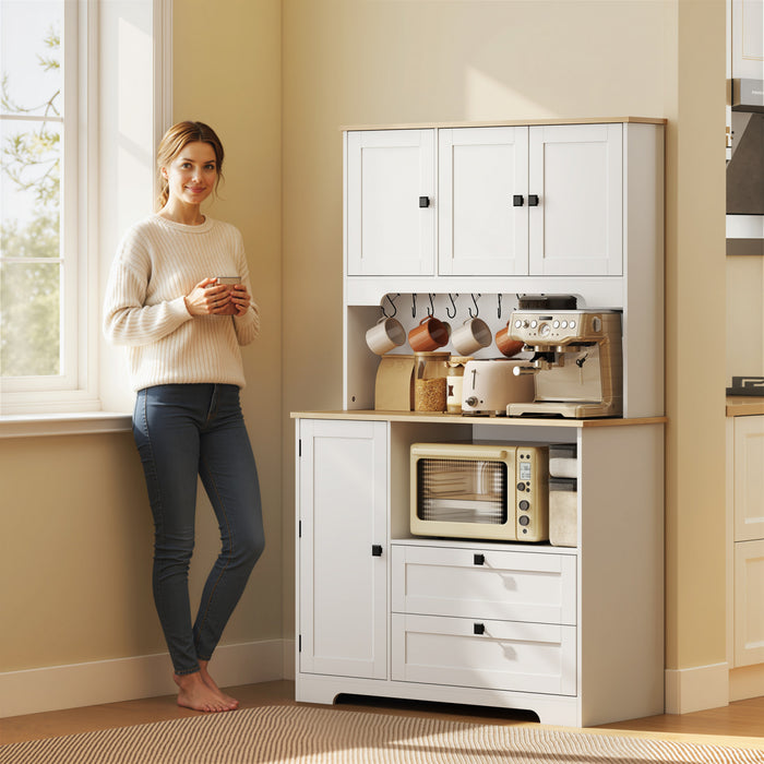 HOMCOM 64\" Kitchen Pantry Cabinet, Kitchen Hutch with 3 Cabinets, 2 Drawers