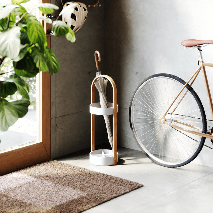 Umbra Modern Steel Bellwood Umbrella Stand - White and Natural