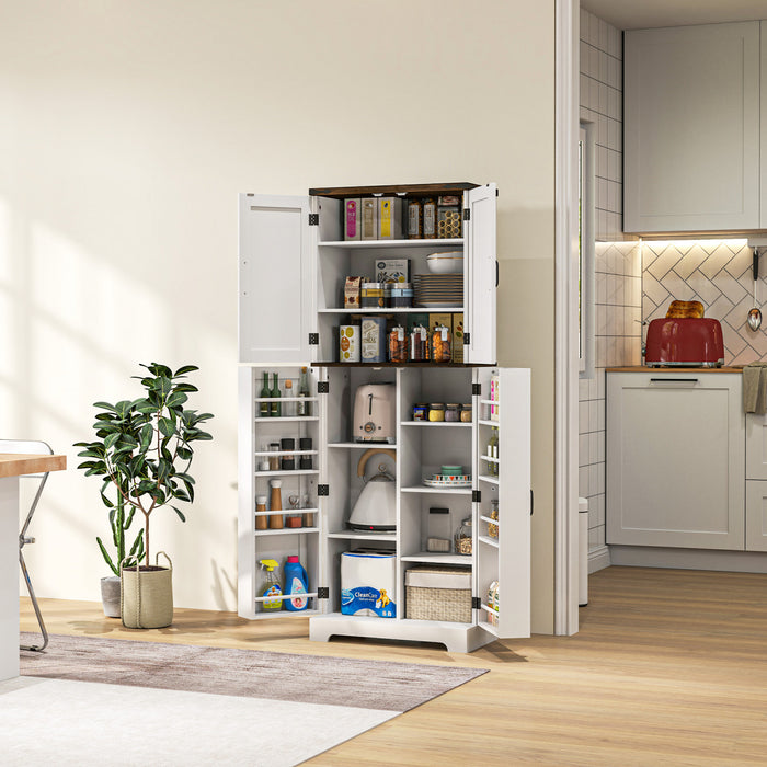 HOMCOM 64\" Kitchen Pantry Storage Cabinet with Adjustable Shelves, White