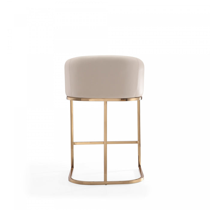 Louvre Mid-Century Modern Metal Upholstered Counter Stool in Cream - Set of 2