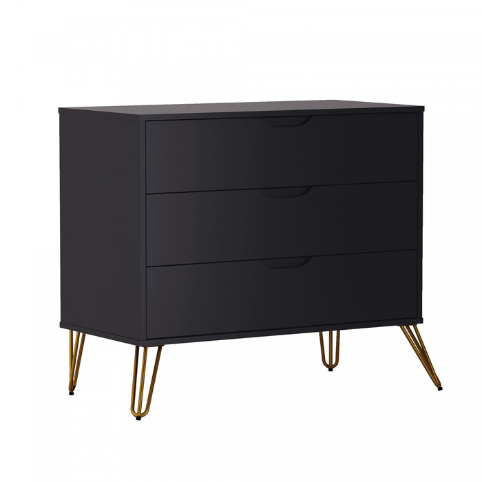 Avira Mid-Century Modern 35\" Dresser in Black (3-Drawer)