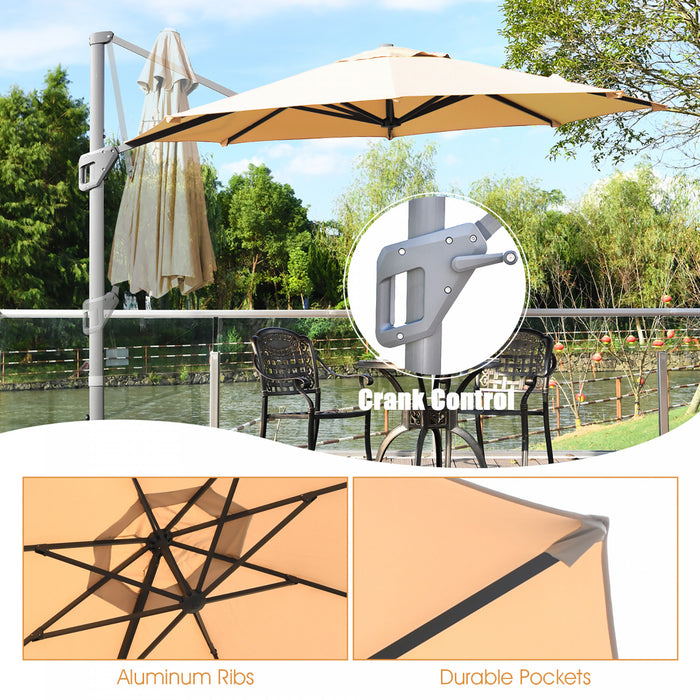 Costway 11ft Patio Offset Umbrella Cantilever Rotation Aluminum Tilt Cross Base Beige
