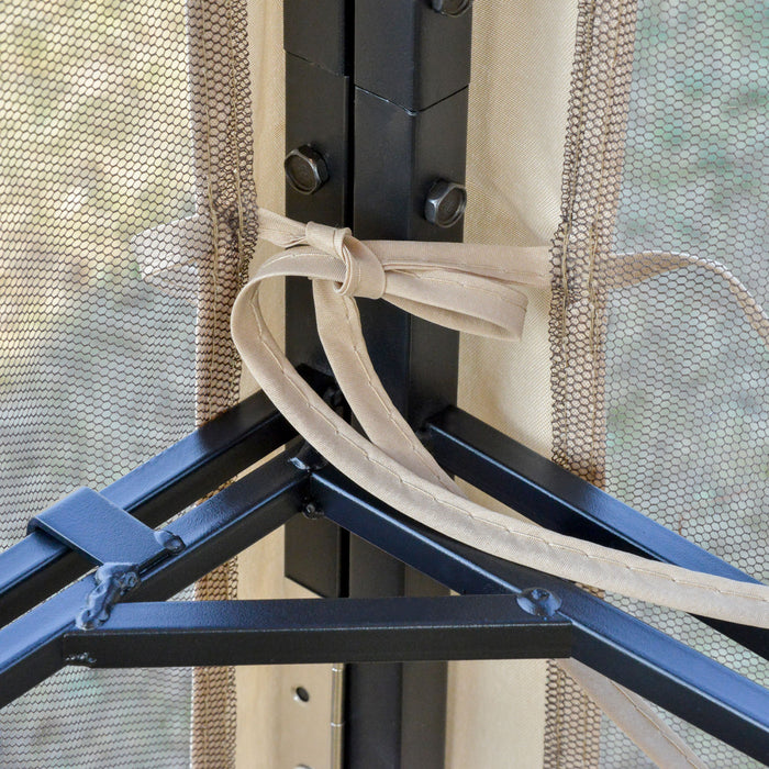 Outsunny 10' X 10' Outdoor Gazebo Canopy With Display Corner Shelves, Double Tier Roof, Removable Mesh Curtains - Beige