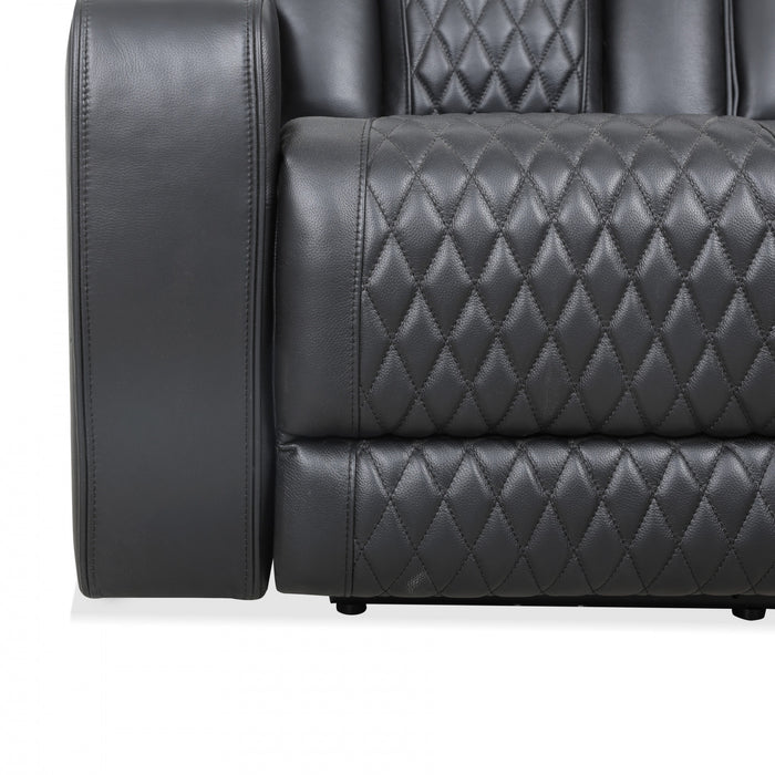 Kingsley 78 in. Leather Match Power Reclining Sofa with Storage Console and USB - Black