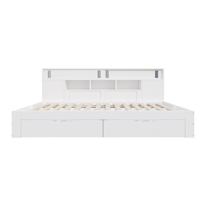 Liam Daybed with Storage Drawers and Built-in Shelves,Full Size,White