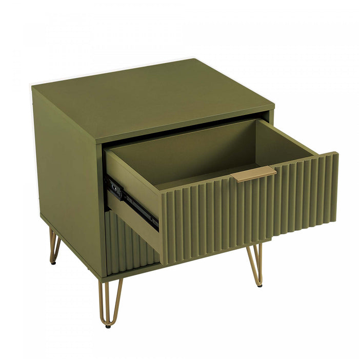 Dumbo Modern 20\" Fluted Nightstand in Olive Green (2-Drawer) - Set of 2