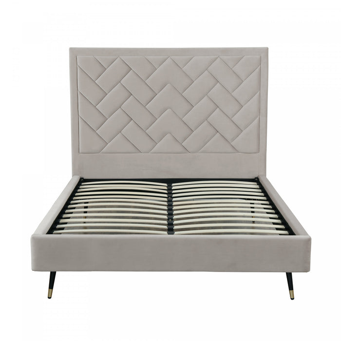 Crosby Modern Upholstered Velvet Queen Bed in Greige
