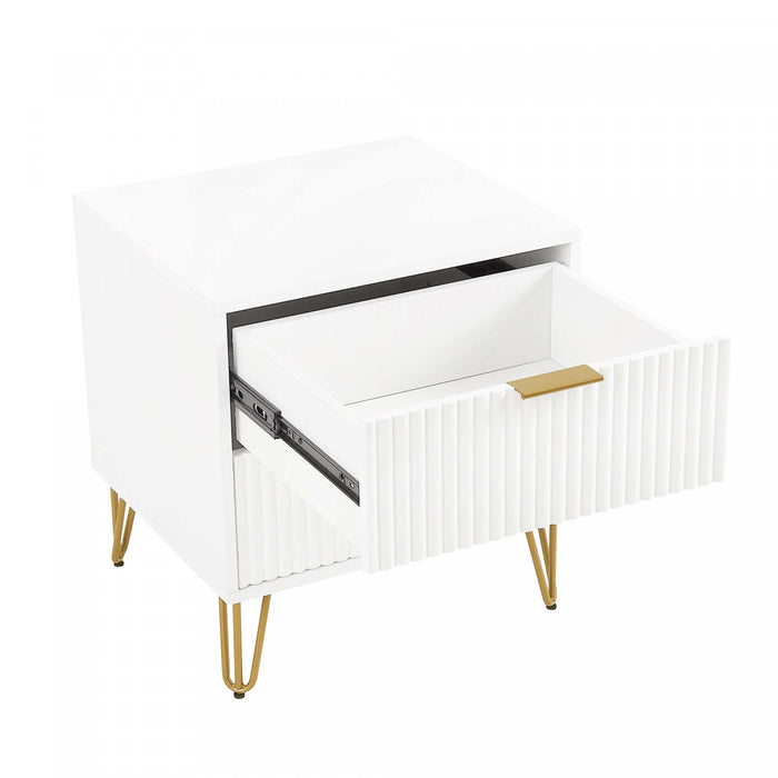 Dumbo Modern 20\" Fluted Nightstand in White (2-Drawer) - Set of 2