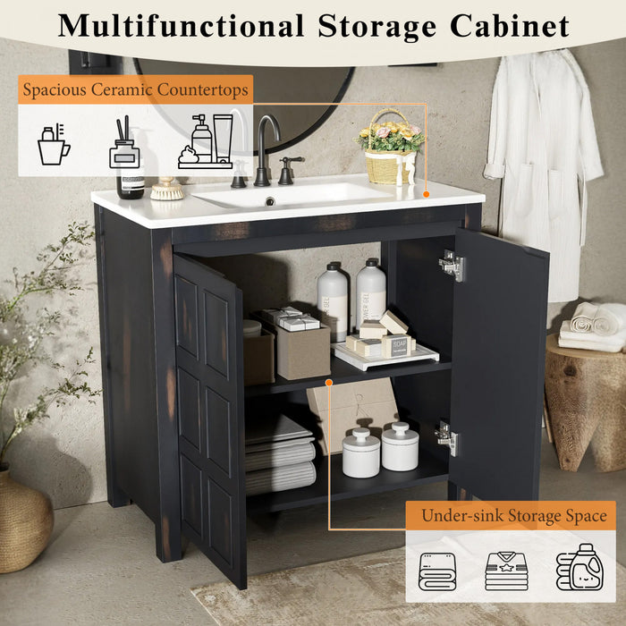 Laura 36\" Solid Wood Bathroom Vanity With Ceramic Sink,espresso Accent Cabinet