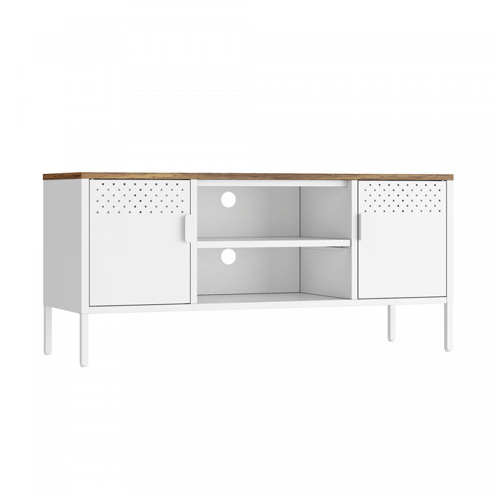 Landen Modern 47\" Metal Storage Cabinet in White Armoire