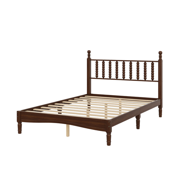 Oliver Retro Wood Platform Bed with Gourd Shaped Headboard - Dark Brown 