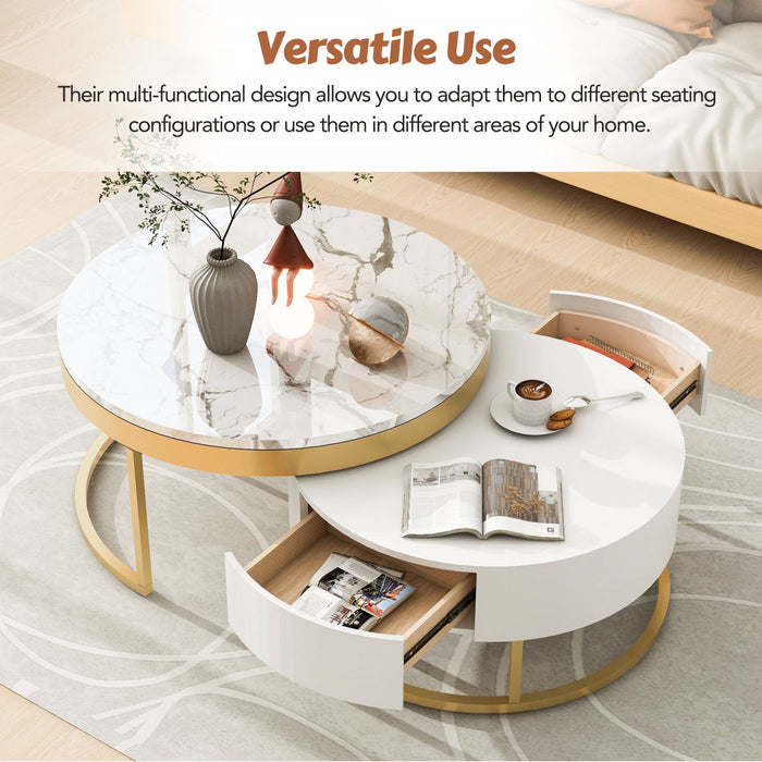 Herman 31.5\" Modern Nesting Coffee Table With Storage Drawers, White