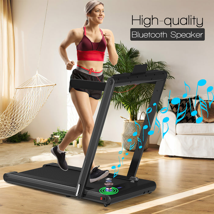 Costway 2-in-1 Folding Treadmill 2.25hp Jogging Machine W/ Dual Led Display Black