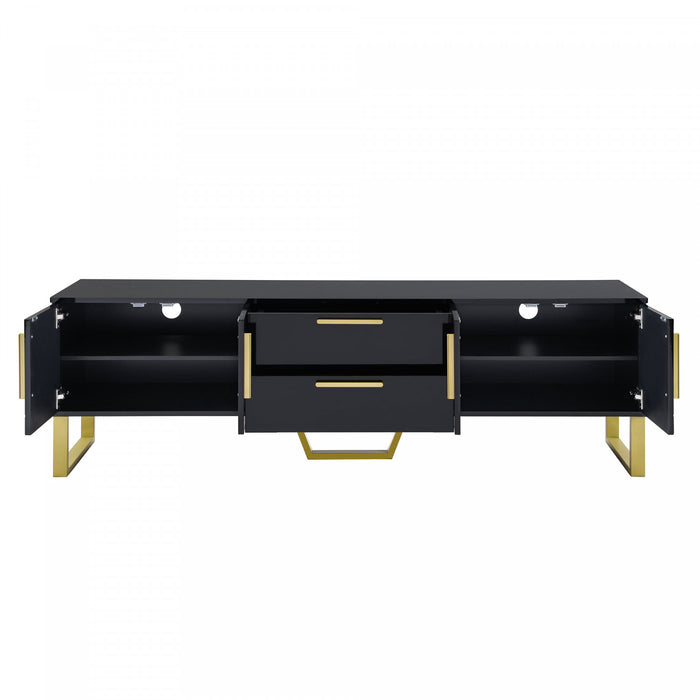 Steven 66.9\" Floor-standing Design TV Cabinet with and Gold Handles&Legs,Black Tv Stand