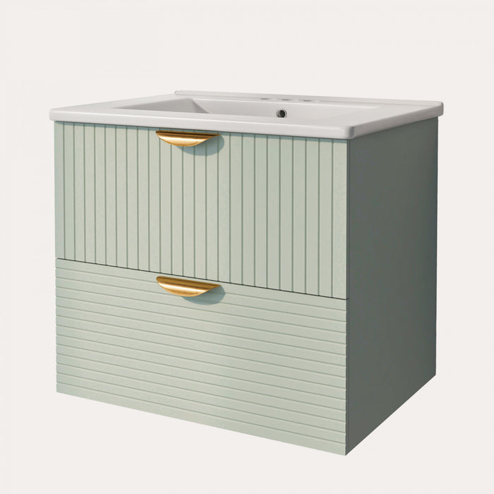 Hugo 48 Inch Modern Wall-Mounted Bathroom Vanity with Drawers, Green