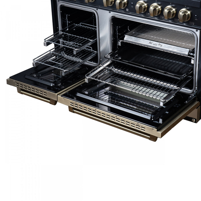 Forno Ambassador 48\" Dual Fuel Range, Black, 8 Sealed Burners, 6.7 Cu.Ft. Ovens - FFSGS6199-48CPBLK