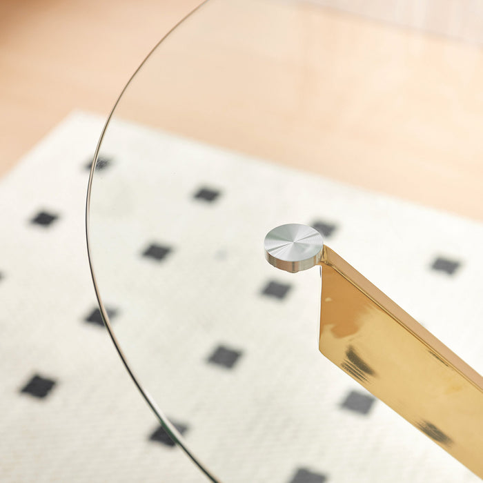 Alex Round Multi-Functional Dining Table with Glass Top,Golden