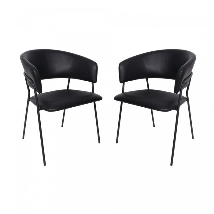 Slate Contemporary Modern Vegan Leather Metal Armchair in Black - Set of 2