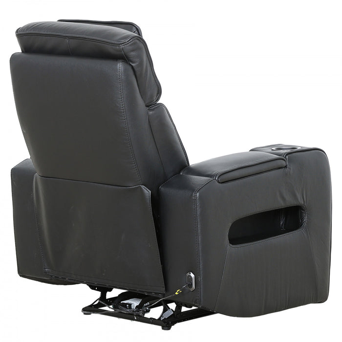 Kingsley 37 in. Leather Match Power Glider Recliner with Adjustable Headrest and USB - Black