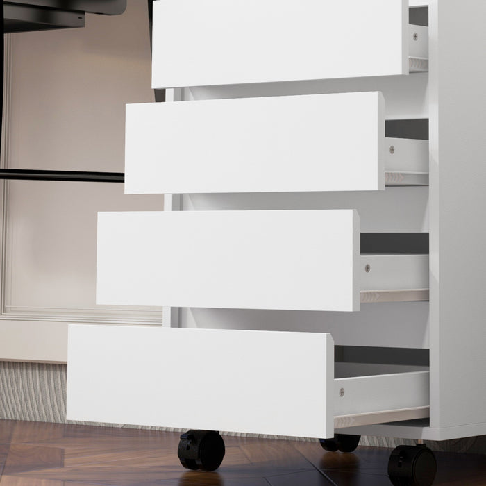HOMCOM 4 Drawer File Cabinet, Filing Cabinet with Lockable Wheels, White