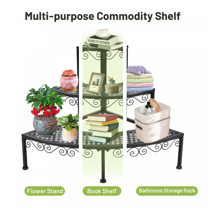 Ironwork Fan-shaped 3-tier Pot Plant Stand Stair-step Design