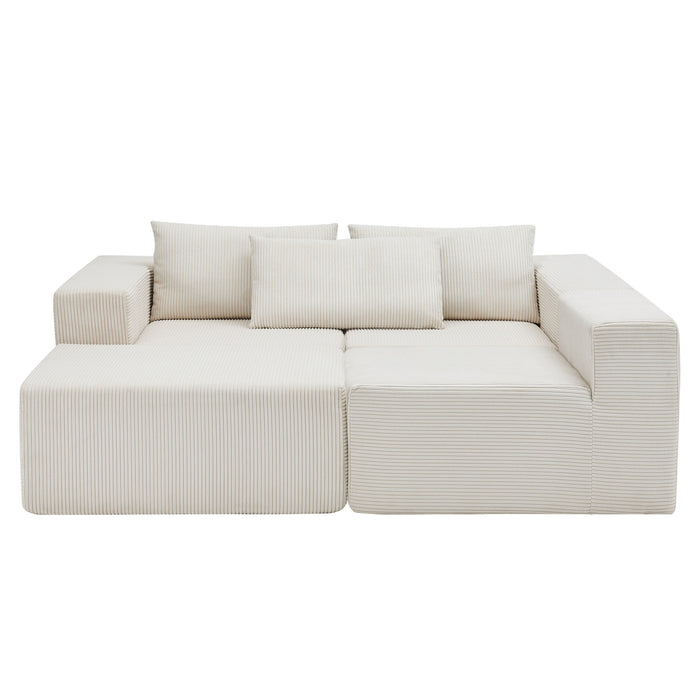 Paula Free Combination Compressed Sectional Sofas With Corduroy Fabric, pillow Back - Beige