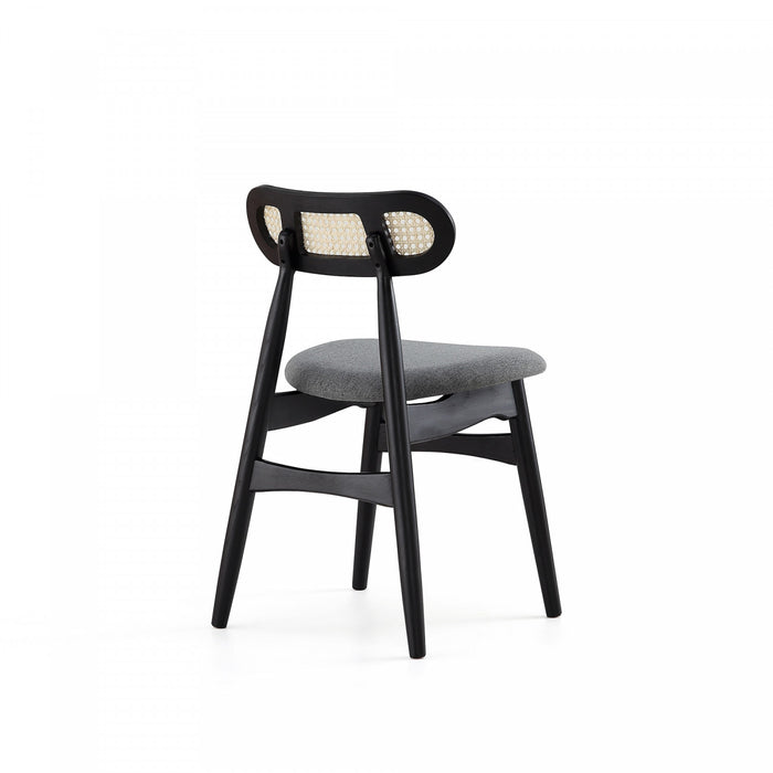 Colbert Industry Chic Cane Back Wood Upholstered Dining Chair in Black and Gray - Set of 4